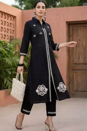 Women Ethnic Motifs Embroidered Regular Thread Work Pure Cotton Kurta with Palazzos