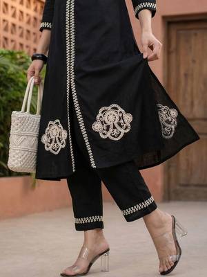 Women Ethnic Motifs Embroidered Regular Thread Work Pure Cotton Kurta with Palazzos 6