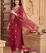 Women Ethnic Motifs Embroidered Regular Gotta Patti Kurta with Trousers & With Dupatta