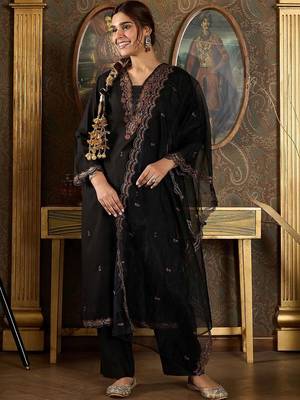 Women Ethnic Motifs Embroidered Regular Thread Work Kurta with Trousers & With Dupatta 1
