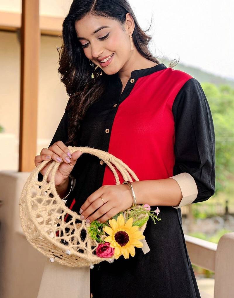 Women Colourblocked Regular Pure Cotton Kurta with Trousers