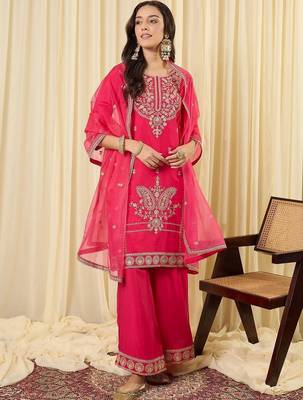 Women Ethnic Motifs Embroidered Regular Kurta with Palazzos & With Dupatta 1