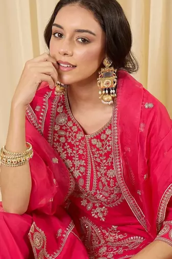 Women Ethnic Motifs Embroidered Regular Kurta with Palazzos & With Dupatta