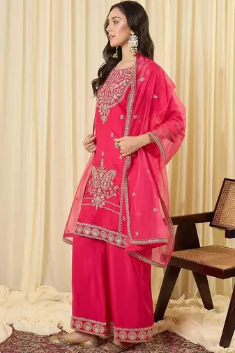 Women Ethnic Motifs Embroidered Regular Kurta with Palazzos & With Dupatta