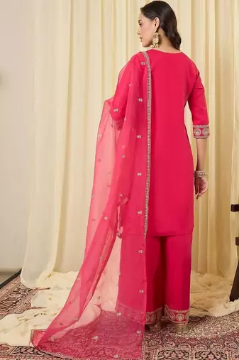 Women Ethnic Motifs Embroidered Regular Kurta with Palazzos & With Dupatta