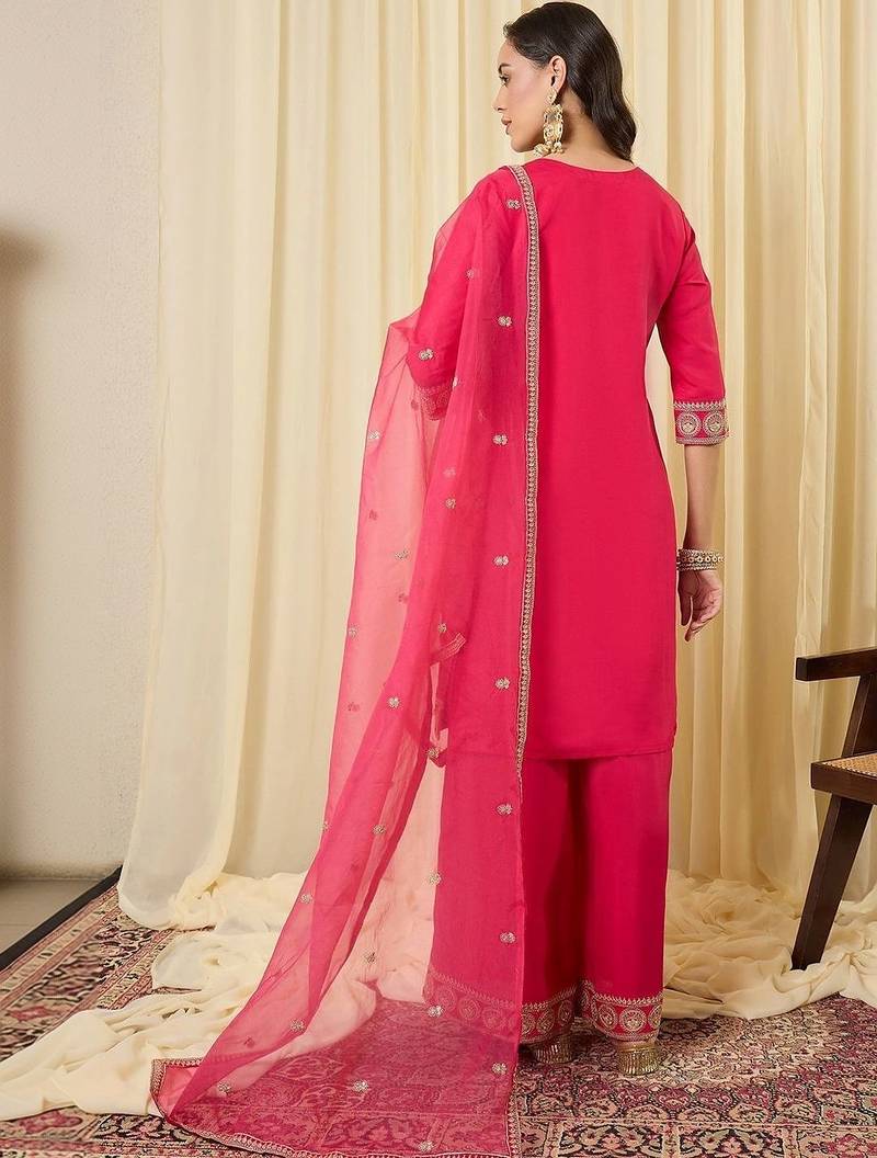 Women Ethnic Motifs Embroidered Regular Kurta with Palazzos & With Dupatta