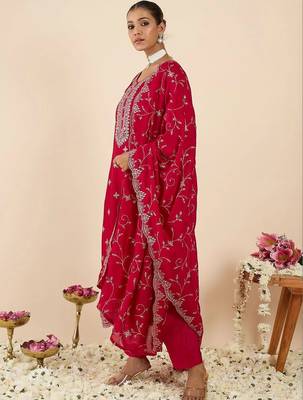 Women Ethnic Motifs Embroidered Regular Thread Work Kurta with Trousers & With Dupatta 1