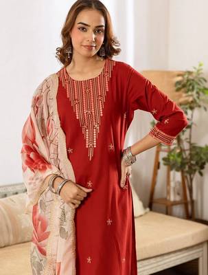 Women Ethnic Motifs Embroidered Regular Thread Work Kurta with Palazzos & With Dupatta 1