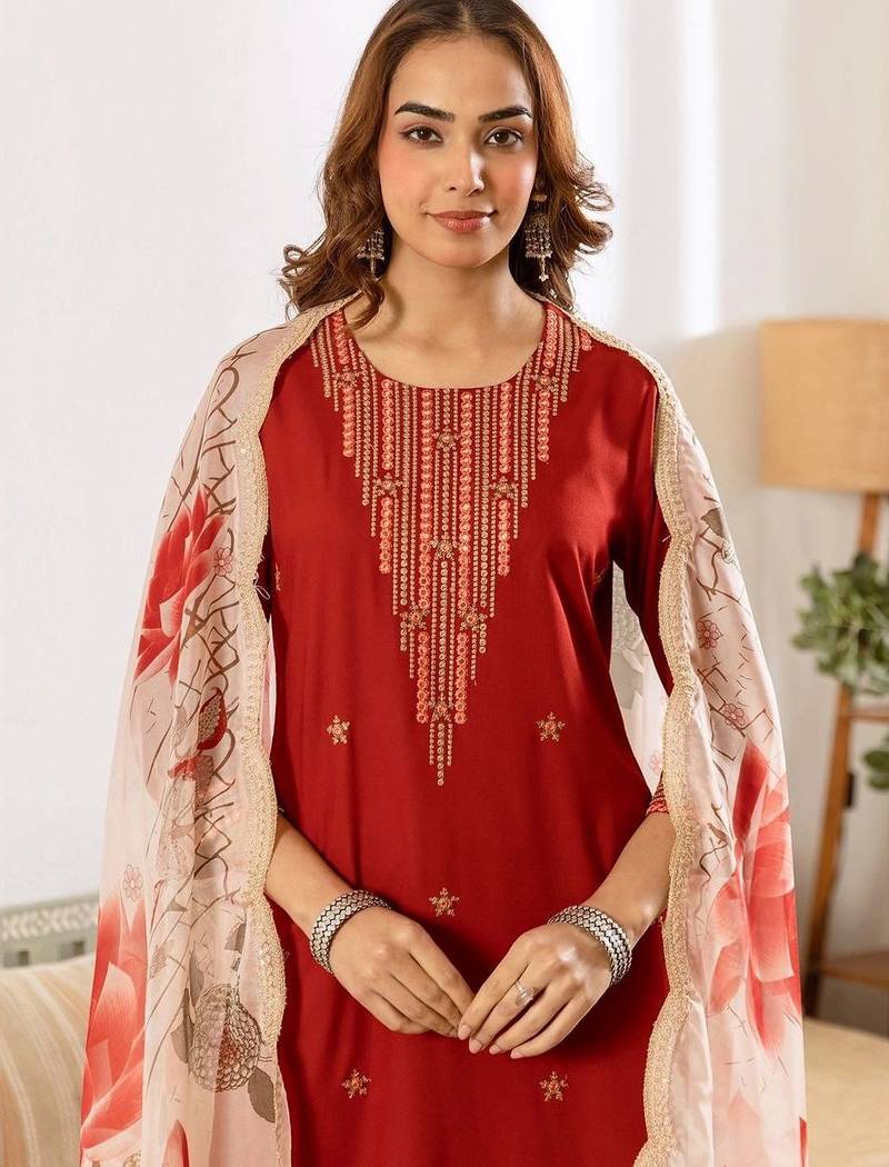 Women Ethnic Motifs Embroidered Regular Thread Work Kurta with Palazzos & With Dupatta