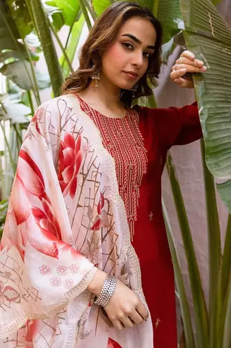 Women Ethnic Motifs Embroidered Regular Thread Work Kurta with Palazzos & With Dupatta