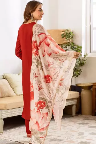 Women Ethnic Motifs Embroidered Regular Thread Work Kurta with Palazzos & With Dupatta