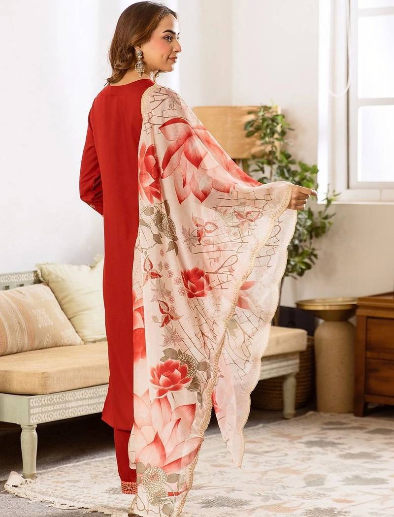 Women Ethnic Motifs Embroidered Regular Thread Work Kurta with Palazzos & With Dupatta