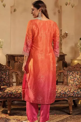 Women Ombre Dyed Regular Thread Work Kurta with Trousers & With Dupatta