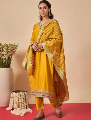 Women Ethnic Motifs Regular Thread Work Kurta with Trousers & With Dupatta 1