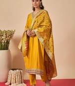 Women Ethnic Motifs Regular Thread Work Kurta with Trousers & With Dupatta