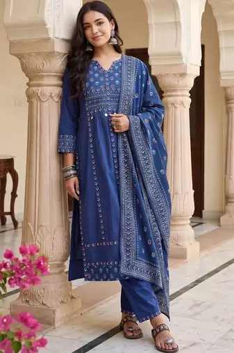 Women Ethnic Motifs Printed Regular Pure Cotton Kurta with Trousers & With Dupatta