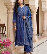 Women Ethnic Motifs Printed Regular Pure Cotton Kurta with Trousers & With Dupatta