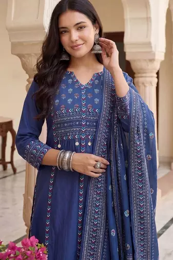 Women Ethnic Motifs Printed Regular Pure Cotton Kurta with Trousers & With Dupatta