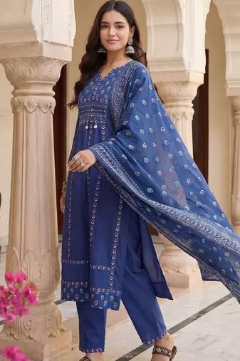 Women Ethnic Motifs Printed Regular Pure Cotton Kurta with Trousers & With Dupatta