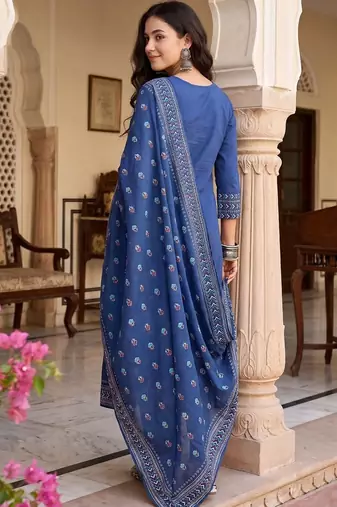 Women Ethnic Motifs Printed Regular Pure Cotton Kurta with Trousers & With Dupatta