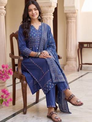 Women Ethnic Motifs Printed Regular Pure Cotton Kurta with Trousers & With Dupatta 5