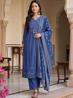 Women Ethnic Motifs Printed Regular Pure Cotton Kurta with Trousers & With Dupatta 6