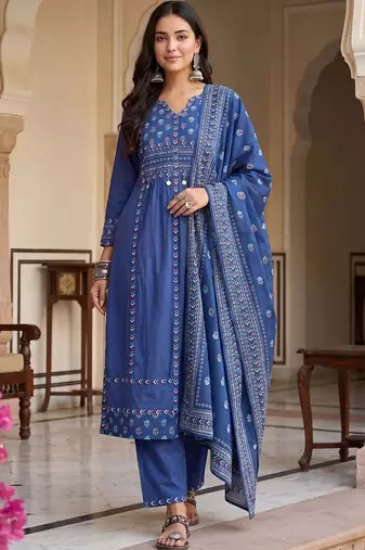 Women Ethnic Motifs Printed Regular Pure Cotton Kurta with Trousers & With Dupatta