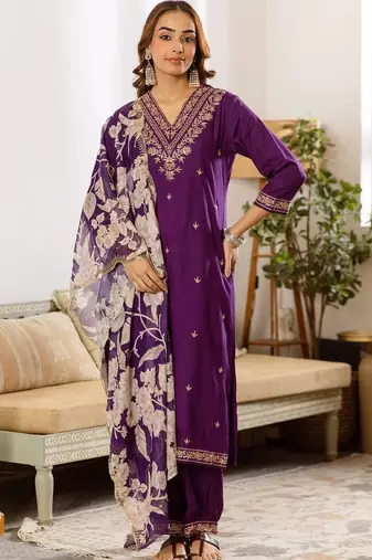 Women Ethnic Motifs Embroidered Regular Thread Work Kurta with Patiala & With Dupatta