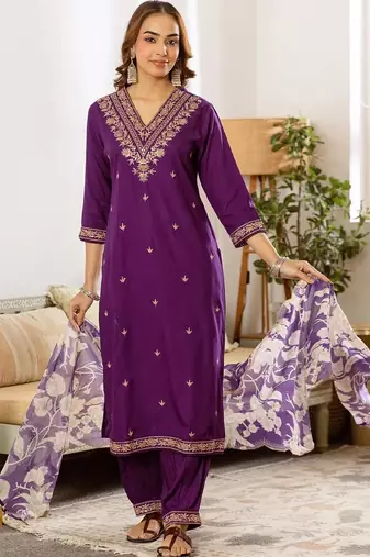 Women Ethnic Motifs Embroidered Regular Thread Work Kurta with Patiala & With Dupatta