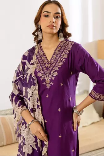 Women Ethnic Motifs Embroidered Regular Thread Work Kurta with Patiala & With Dupatta