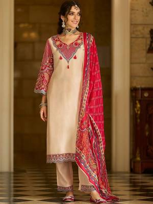 Women Ethnic Motifs Embroidered Regular Thread Work Kurta with Trousers & With Dupatta 1