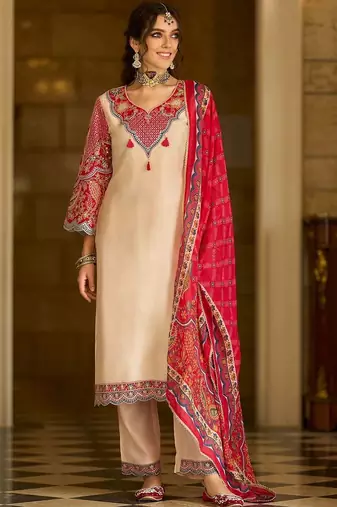 Women Ethnic Motifs Embroidered Regular Thread Work Kurta with Trousers & With Dupatta