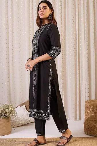 Women Ethnic Motifs Embroidered Regular Thread Work Pure Cotton Kurta with Trousers