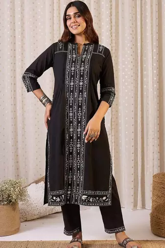 Women Ethnic Motifs Embroidered Regular Thread Work Pure Cotton Kurta with Trousers
