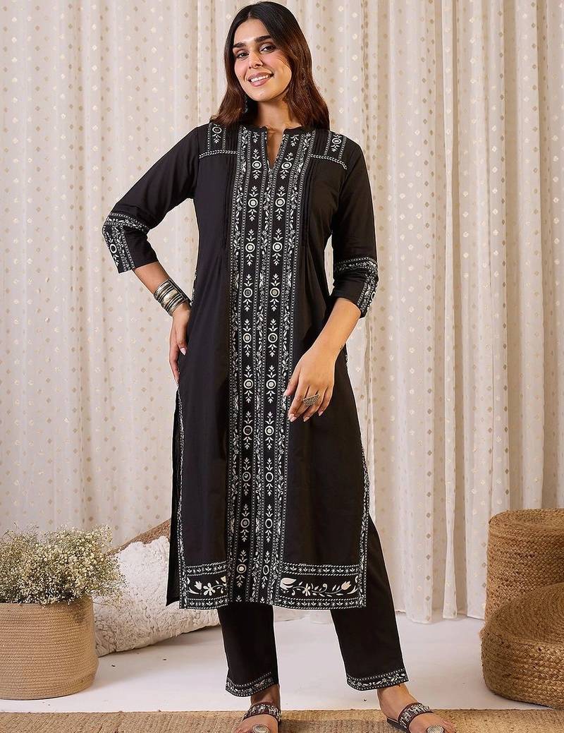 Women Ethnic Motifs Embroidered Regular Thread Work Pure Cotton Kurta with Trousers