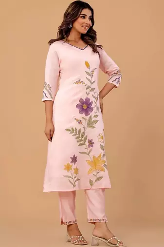 Women Floral Embroidered Regular Thread Work Kurta with Trousers