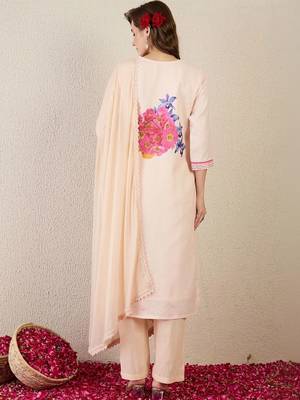 Women Floral Printed Regular Linen Kurta with Trousers & With Dupatta 7