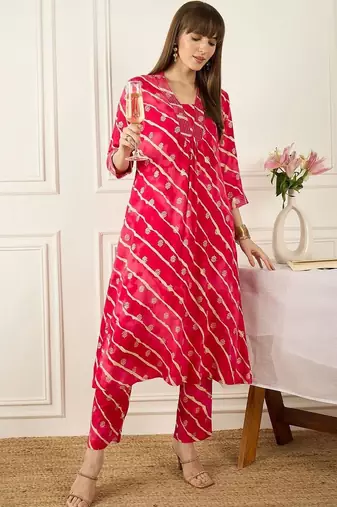 Women Leheriya Printed Regular Kurta with Trousers