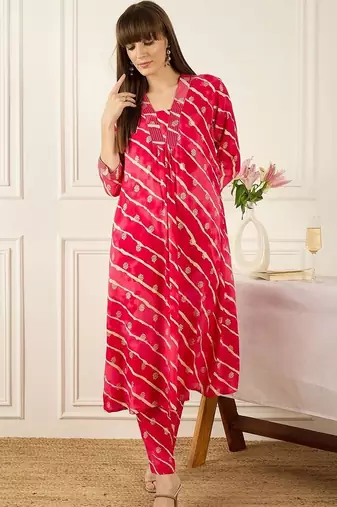 Women Leheriya Printed Regular Kurta with Trousers