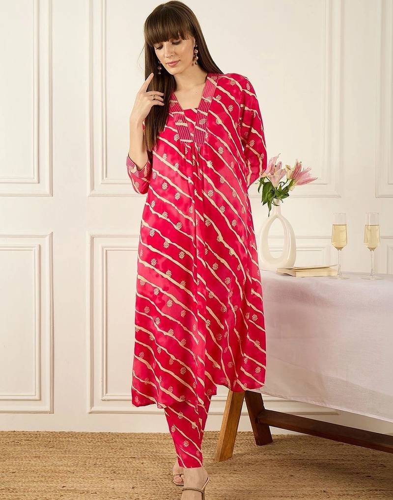 Women Leheriya Printed Regular Kurta with Trousers
