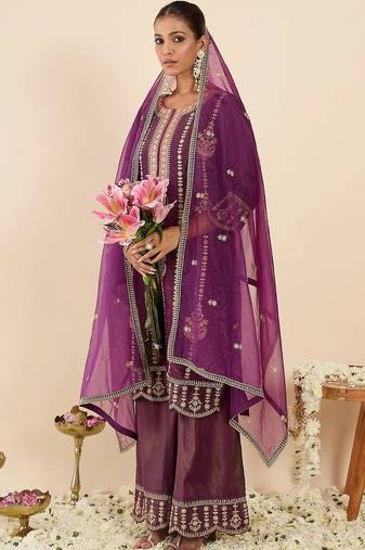 Women Ethnic Motifs Embroidered Regular Kurta with Palazzos & With Dupatta