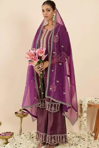 Women Ethnic Motifs Embroidered Regular Kurta with Palazzos & With Dupatta
