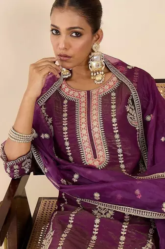 Women Ethnic Motifs Embroidered Regular Kurta with Palazzos & With Dupatta