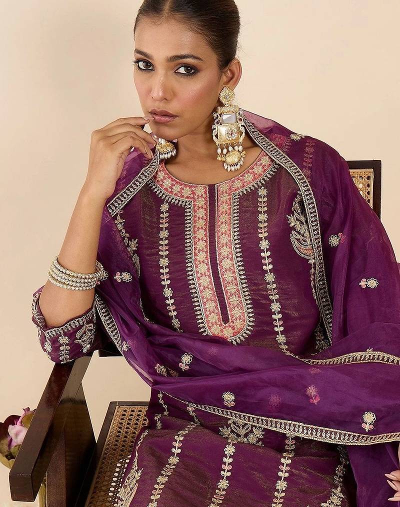 Women Ethnic Motifs Embroidered Regular Kurta with Palazzos & With Dupatta