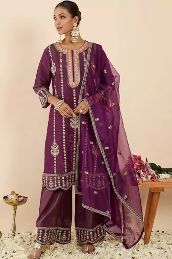 Women Ethnic Motifs Embroidered Regular Kurta with Palazzos & With Dupatta