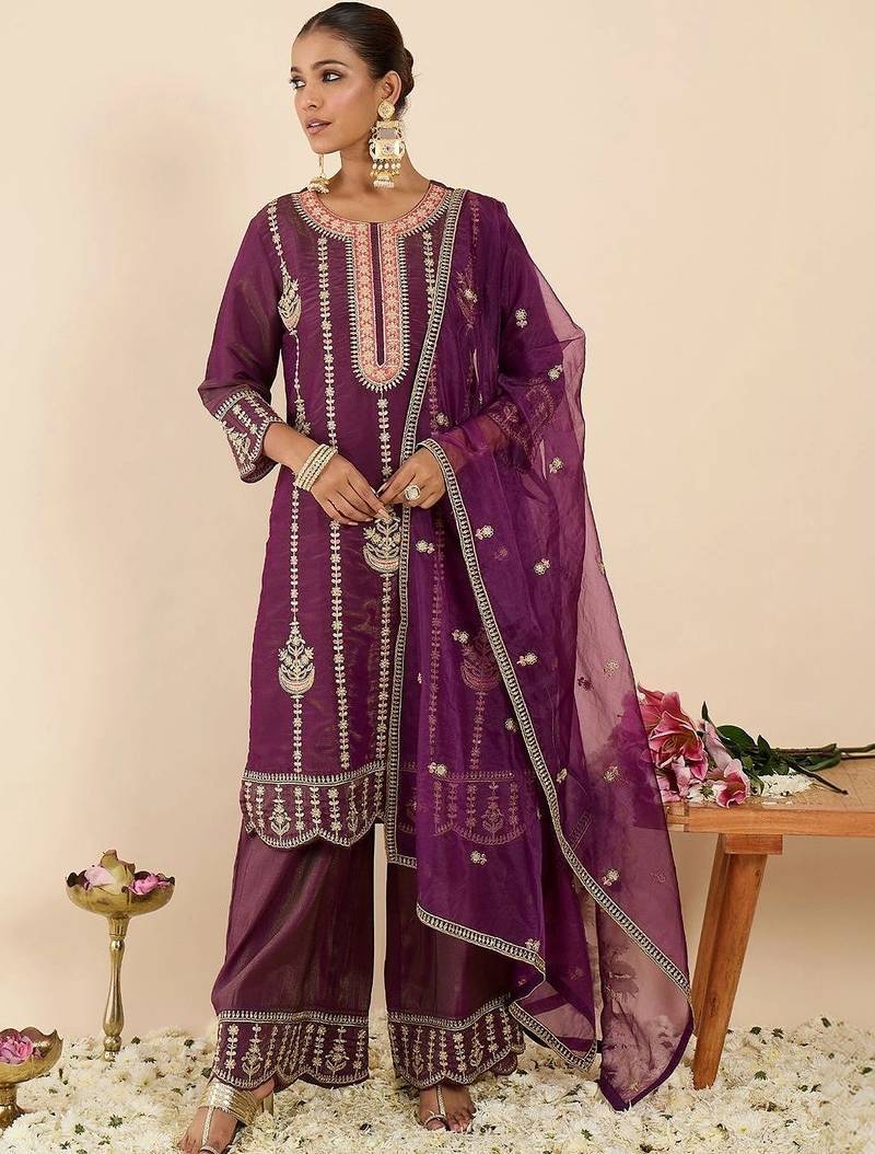 Women Ethnic Motifs Embroidered Regular Kurta with Palazzos & With Dupatta