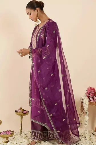 Women Ethnic Motifs Embroidered Regular Kurta with Palazzos & With Dupatta