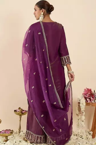 Women Ethnic Motifs Embroidered Regular Kurta with Palazzos & With Dupatta