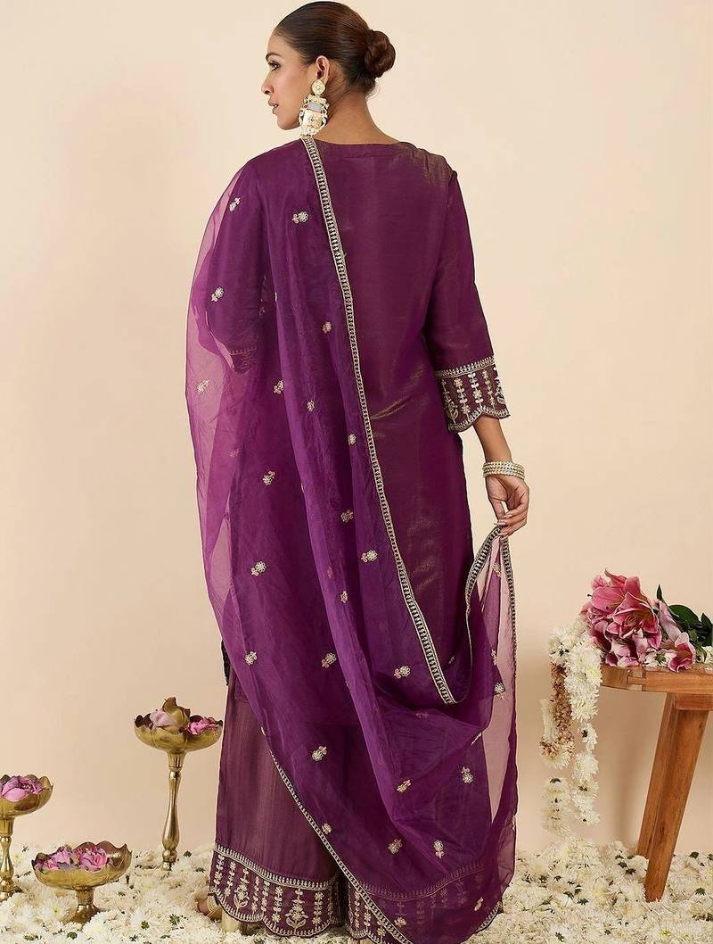 Women Ethnic Motifs Embroidered Regular Kurta with Palazzos & With Dupatta
