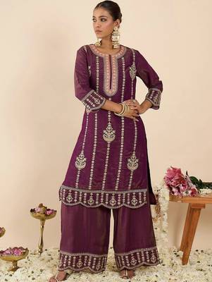 Women Ethnic Motifs Embroidered Regular Kurta with Palazzos & With Dupatta 7